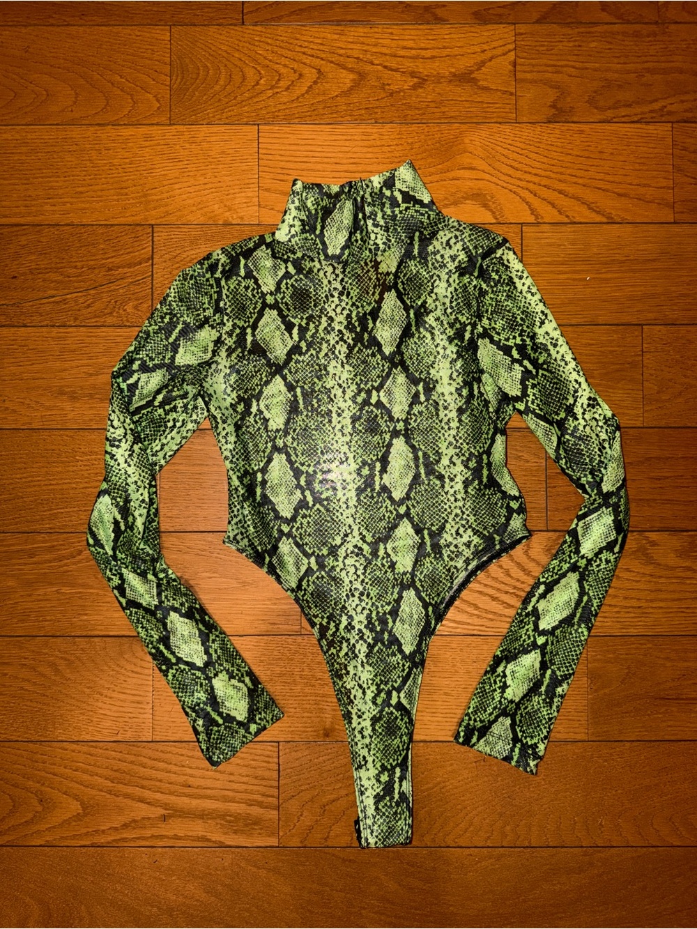 Motel Neon Green Snake-Print Long Sleeve Bodysuit